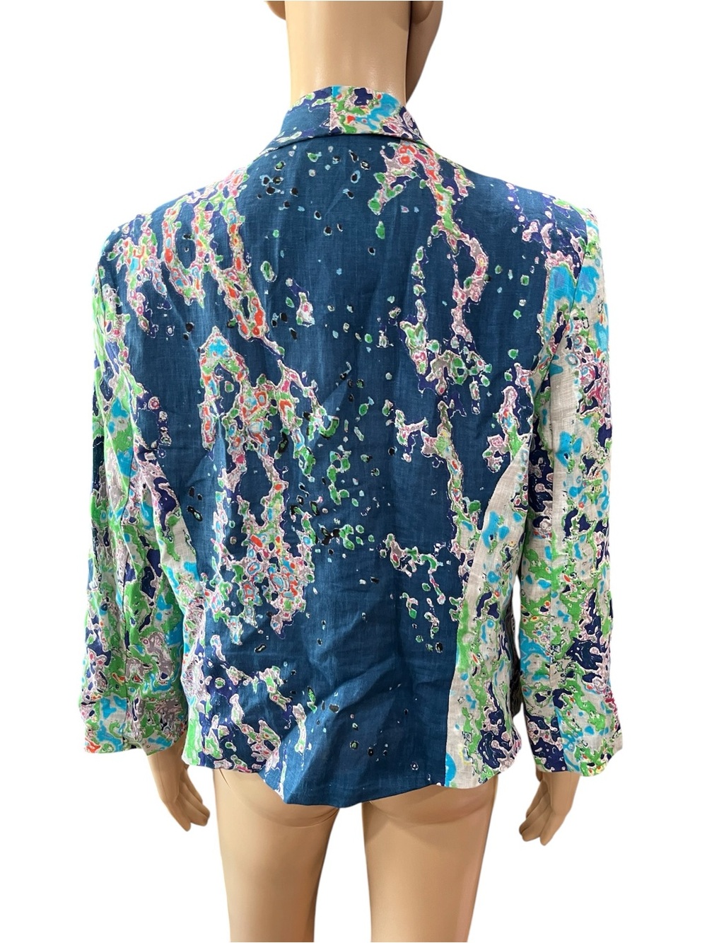 Alberto Makali New York Watercolor Abstract Open Blazer Lined Teal Blue Green - Picture 3 of 8
